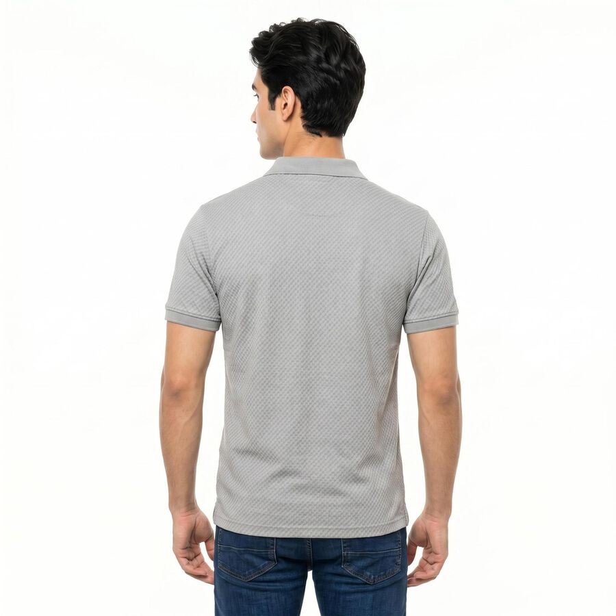 Men Grey Polo Neck Polo T-Shirt, गहरा ग्रे, large