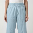 Women's Light Blue Cotton Wide-Leg Palazzos, Light Blue, small
