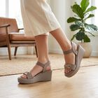 Women Grey Slingback Wedge Sandals, Grey, small