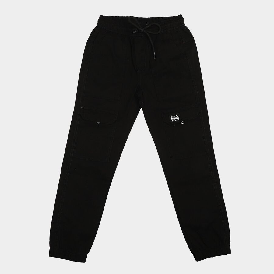 Boys' Black Regular Fit Cargo Jogger Trousers, काला, large