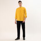 Men's Yellow 100% Cotton Mandarin Collar Textured Kurta, मस्टर्ड, small