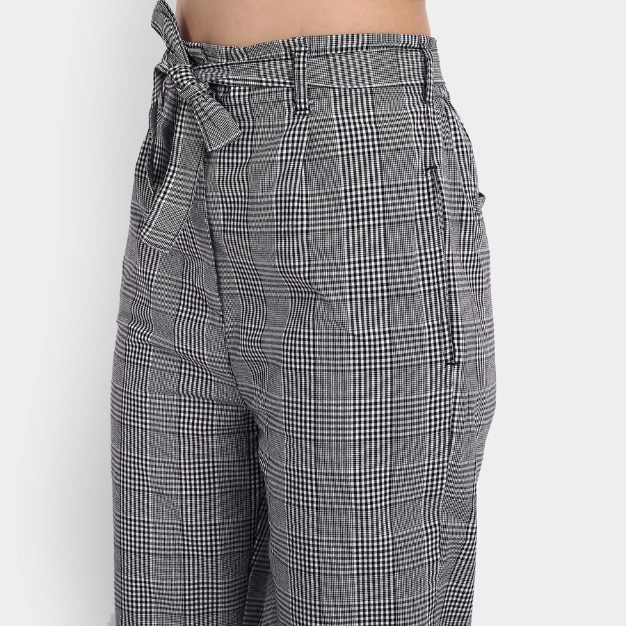 Checks Regular Fit High Rise Trousers, Black, large image number null