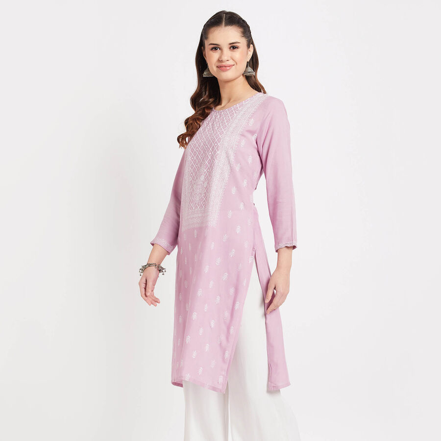 Solid Straight Kurta, बैंगनी, large image number null