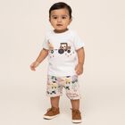 Infants' White Cotton Round Neck Tractor Print Baba Suit, Beige, small