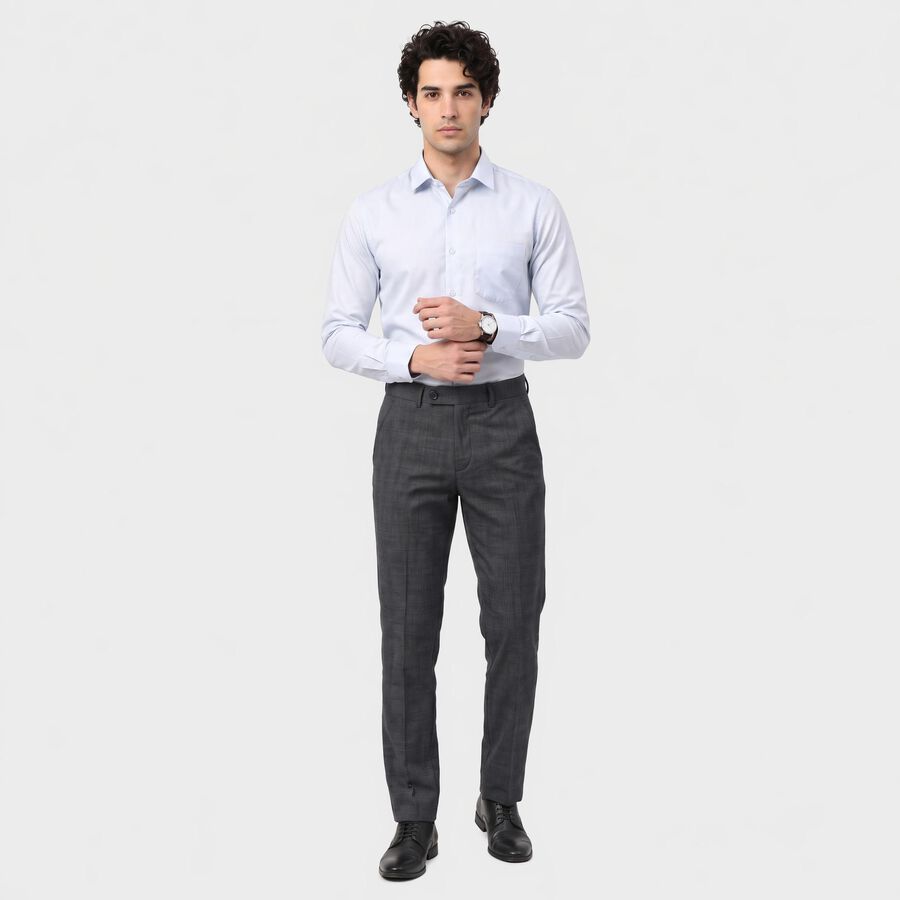 Men's Navy Blue Slim Fit Textured Formal Trousers, Navy Blue, large