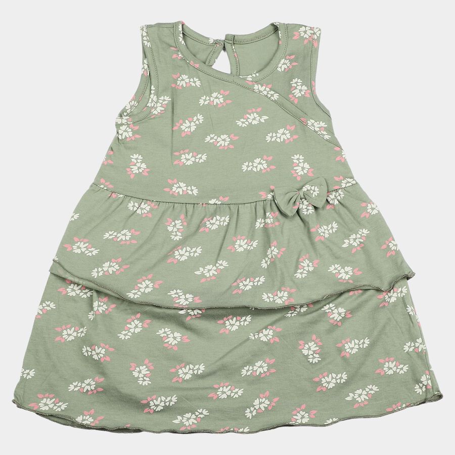 Infants' Green Tiered Floral Printed Frock, हल्का हरा, large