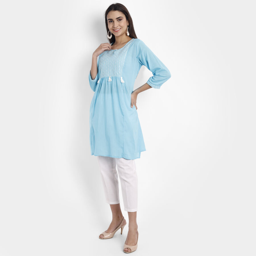 Cotton 3/4th Sleeves Empire Line Kurta, Light Blue, large image number null