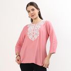 Women's Light Pink Round Neck Embroidered Kurti, Purple, small image number null