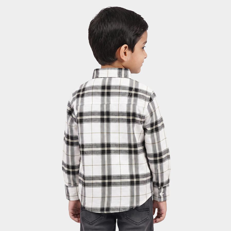 Boys White Cotton Long Sleeve Collared Shirt, White, large