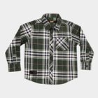 Boys' Dark Forest Green Cotton Full Sleeve Classic Collar Casual Shirt, Dark Green, small image number null