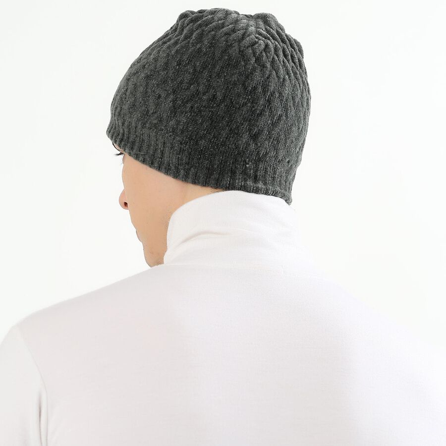 Men's Dark Charcoal Grey Textured Beanie Cap, Dark Grey, large image number null