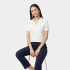 Women's White Polo Neck Polo T-Shirt, ऑफ व्हाइट, small