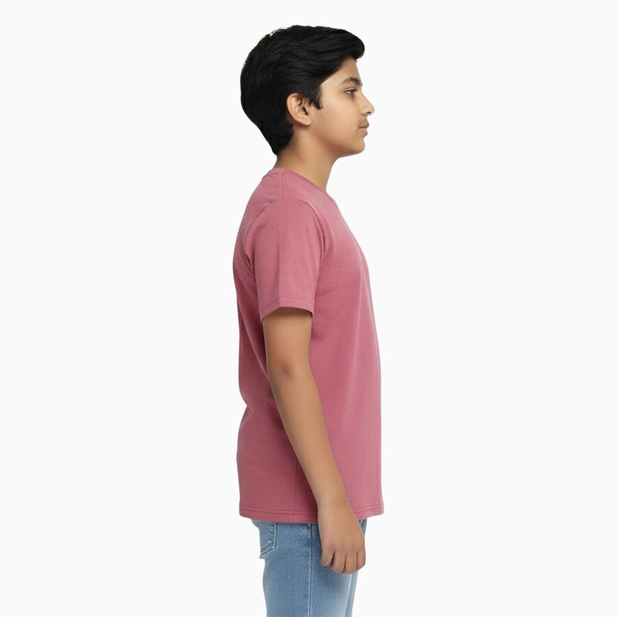 Boys Muted Rose Pink Crew Neck Casual Half Sleeve T-Shirt, Pink, large