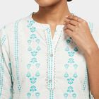 Women's Turquoise Band Collar Floral Printed Straight Kurta, Aqua, small