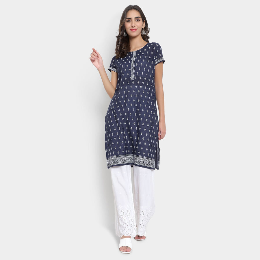 Printed Straight Kurta, Navy Blue, large image number null