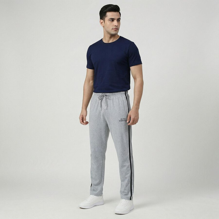 Men's Mid Grey Regular Fit Track Pants, Melange Mid Grey, large