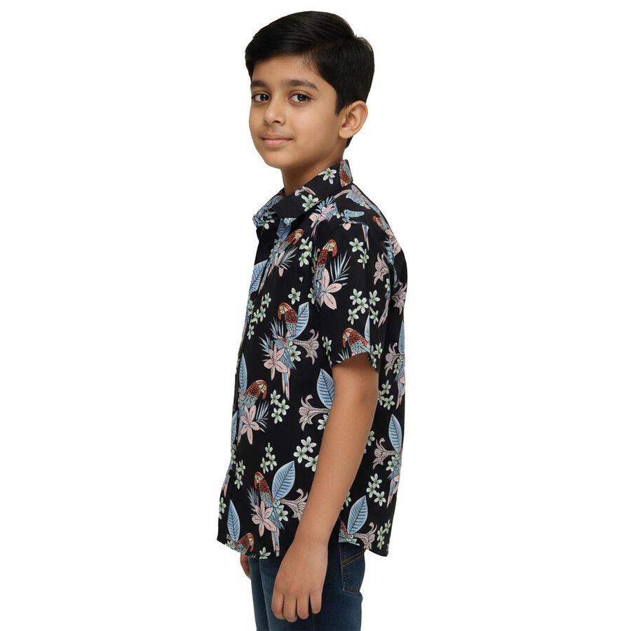 Boys' Black Cotton Half Sleeve Classic Casual Shirt, नेवी ब्लू, large image number null