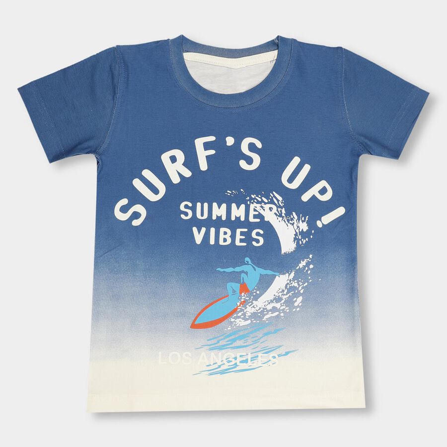 Boys' 100% Cotton Half Sleeves T-Shirt, Mid Blue, large image number null