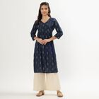 Women's Dark Blue Round Neck Printed Kurta, Dark Blue, small image number null