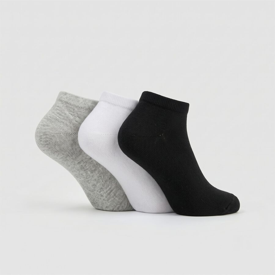 Men's Ankle Length Regular Fit Solid Pack of 3 Socks ( Black, White, Grey ), Black, large