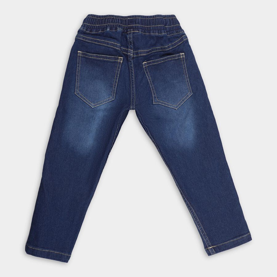 Boys' Stonewashed Blue Regular Fit Elasticated Jeans, मध्यम नीला, large image number null