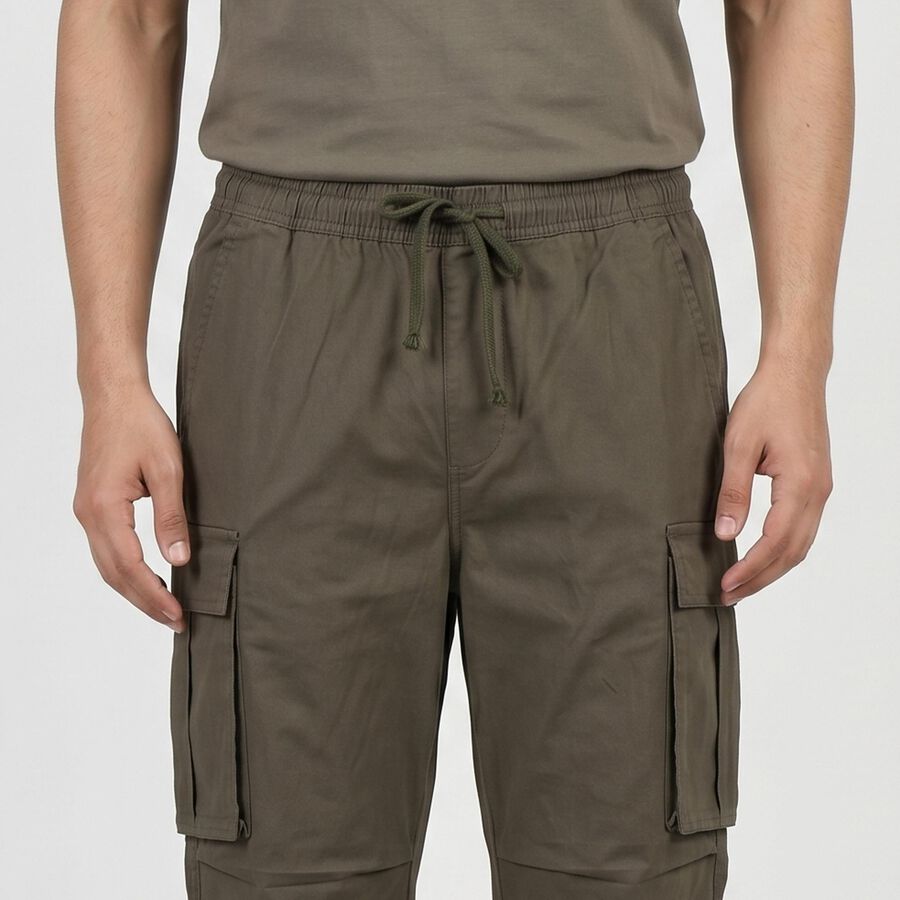 Men's Olive Green Slim Fit Casual Trousers, Olive, large