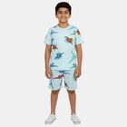 Boys' Mint Green Cotton Notched Collar Animal Printed Night Suit, हल्का हरा, small