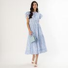 Women's Light Blue Ruffled Neck Romantic Dress, हल्का नीला, small image number null