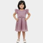 Girls' Lilac Flared 3D Floral Applique Frock, लाइलेक, small