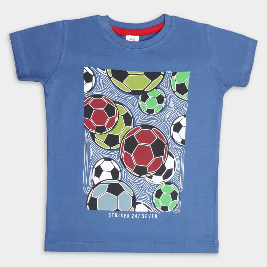 Boys Cotton T-Shirt, मध्यम नीला, large image number null