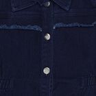 Girls' Deep Midnight Navy Button-Down Denim Frock, Dark Blue, small image number null