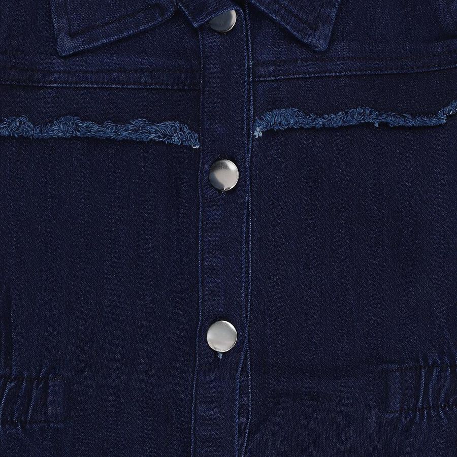 Girls' Deep Midnight Navy Button-Down Denim Frock, Dark Blue, large image number null