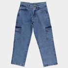 Boys' Stonewashed Blue Relaxed Fit Cargo Jeans, मध्यम नीला, small image number null