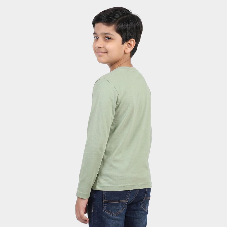 Boys' Sage Green Round Neck Regular Boys T-Shirt, Light Green, large
