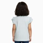 Girls' Light Blue Round Neck Casual Ruffle Sleeve T-Shirt, हल्का नीला, small
