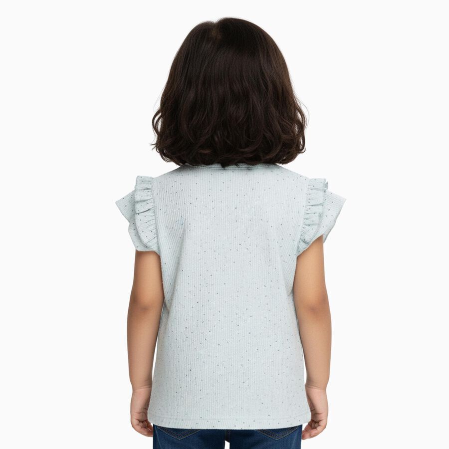 Girls' Light Blue Round Neck Casual Ruffle Sleeve T-Shirt, हल्का नीला, large