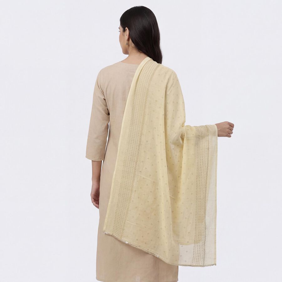 Women's Beige Cotton Embroidered Dupatta, Beige, large