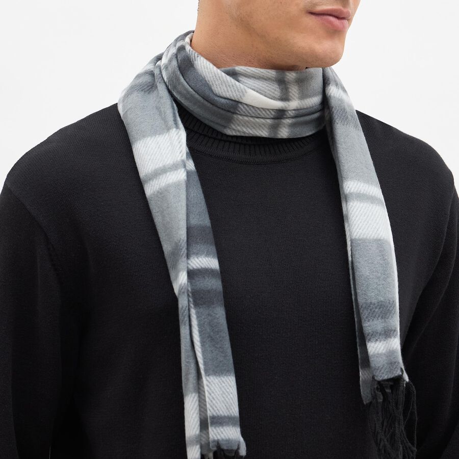 Men's Muted Grey Checkered Muffler, Light Grey, large image number null