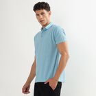 Men's Light Blue Polo Neck Striped T-Shirt, Light Blue, small image number null