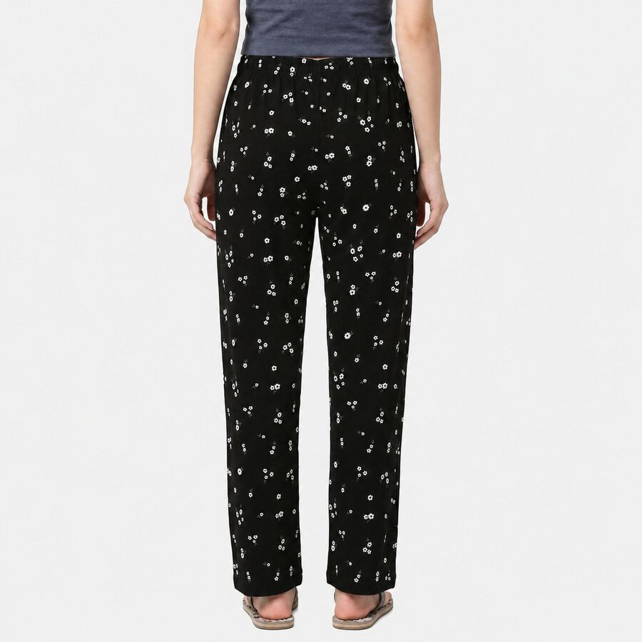 Women's Black Straight Fit Floral Printed Drawstring Pyjama, काला, large