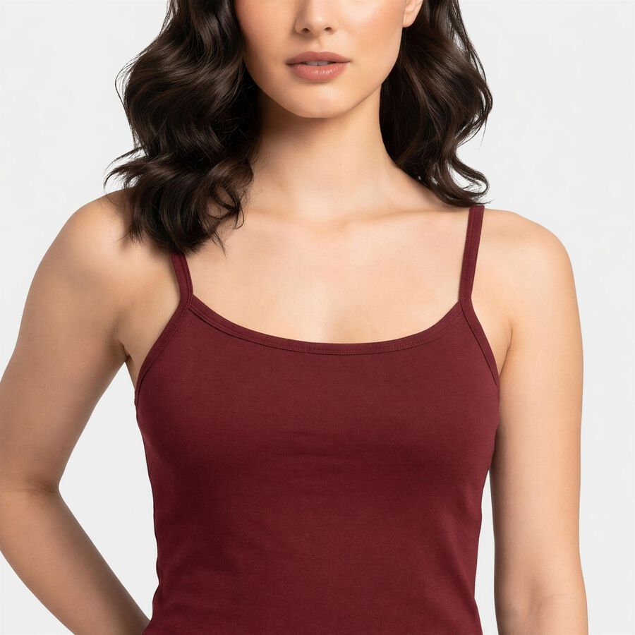 Women's Wine Cotton Scoop Neck Camisole Slip, वाइन, large
