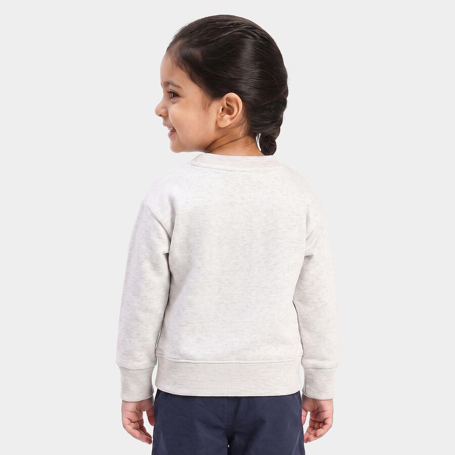 Girls' Ecru Melange Crew Neck Graphic Print Sweatshirt, Ecru Melange, large