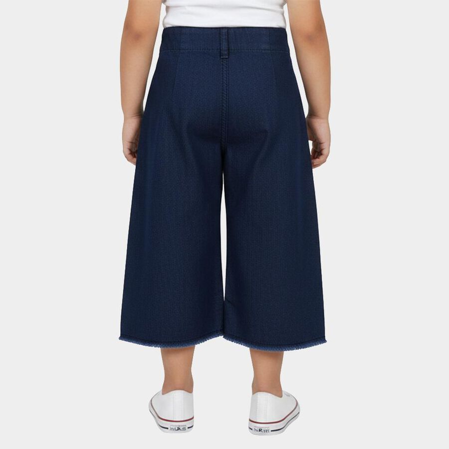Girls Navy Blue Wide Leg Sailor Button Capri, गहरा नीला, large
