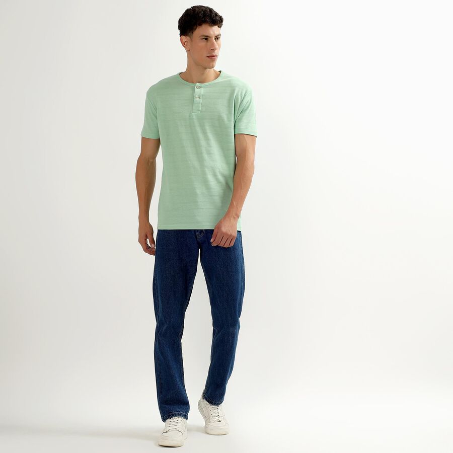 Men's Light Green Henley Neck Half Sleeve T-Shirt, Light Green, large image number null