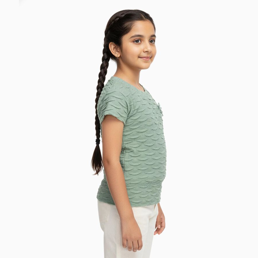 Girls Light Sage Green Round Neck Casual T-Shirt, Light Green, large