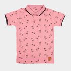 Boys Pink Cotton Polo Neck Casual T-Shirt, Pink, small