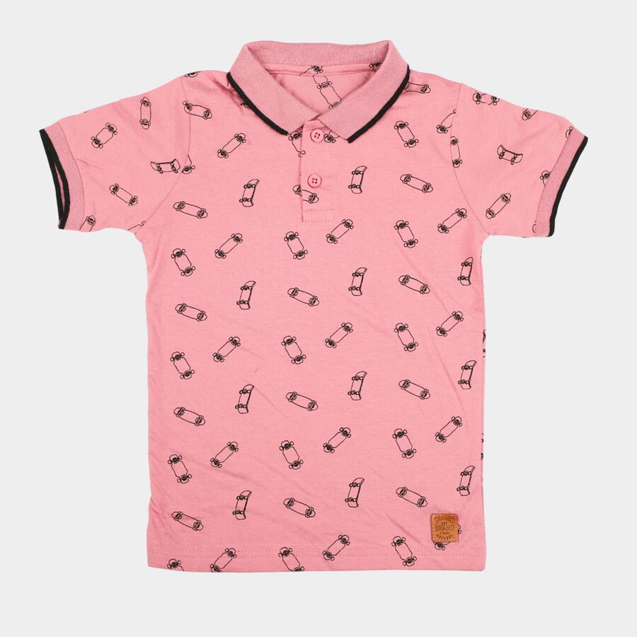 Boys Pink Cotton Polo Neck Casual T-Shirt, Pink, large