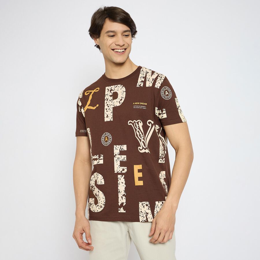 Men's 100% Cotton Round Neck Half Sleeves T-Shirt, Brown, large