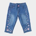 Girls Blue Regular Fit Solid Capri, मध्यम नीला, small