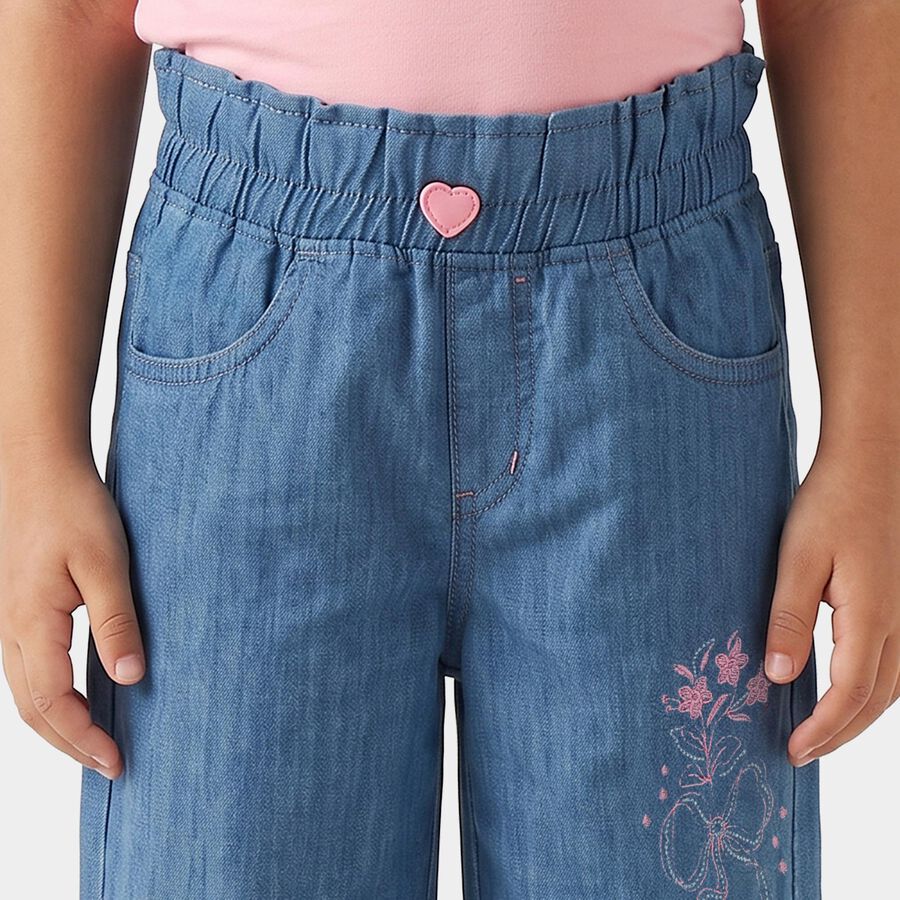 Girls Blue Wide Leg Jeans, Mid Blue, large